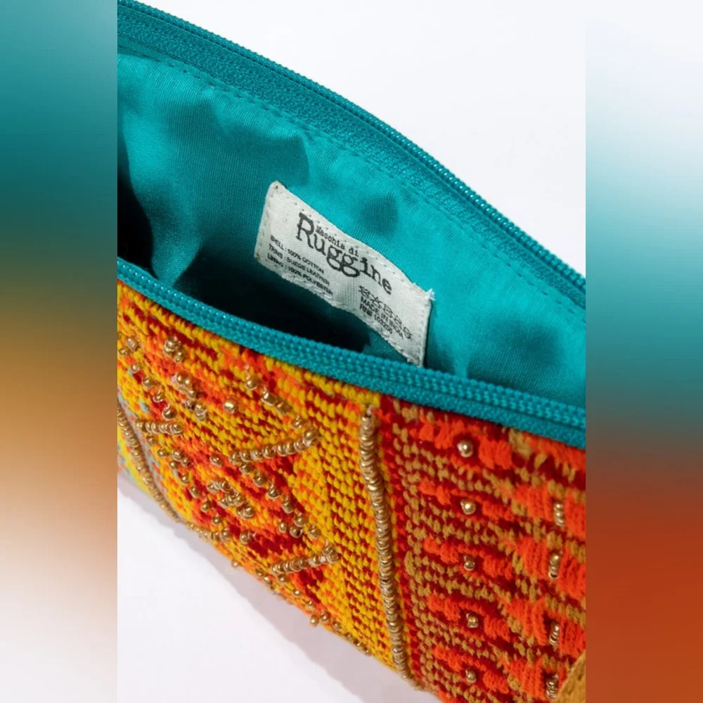 Handmade Hand Beaded Clutch - Ethnic Navajo Aztec Inspired Design - Faux Leather - Picture 3 of 11